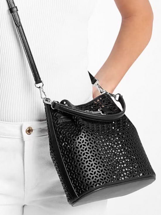 Michael Kors Handbags - Carson Small Floral Laser Cut Bucket Crossbody Bag Black